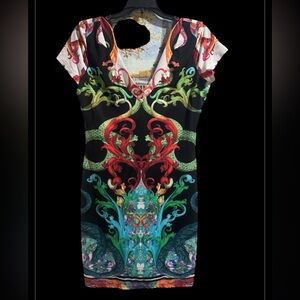 Roberto Cavalli Black Multicolor Patterned Sexy Mini Dress